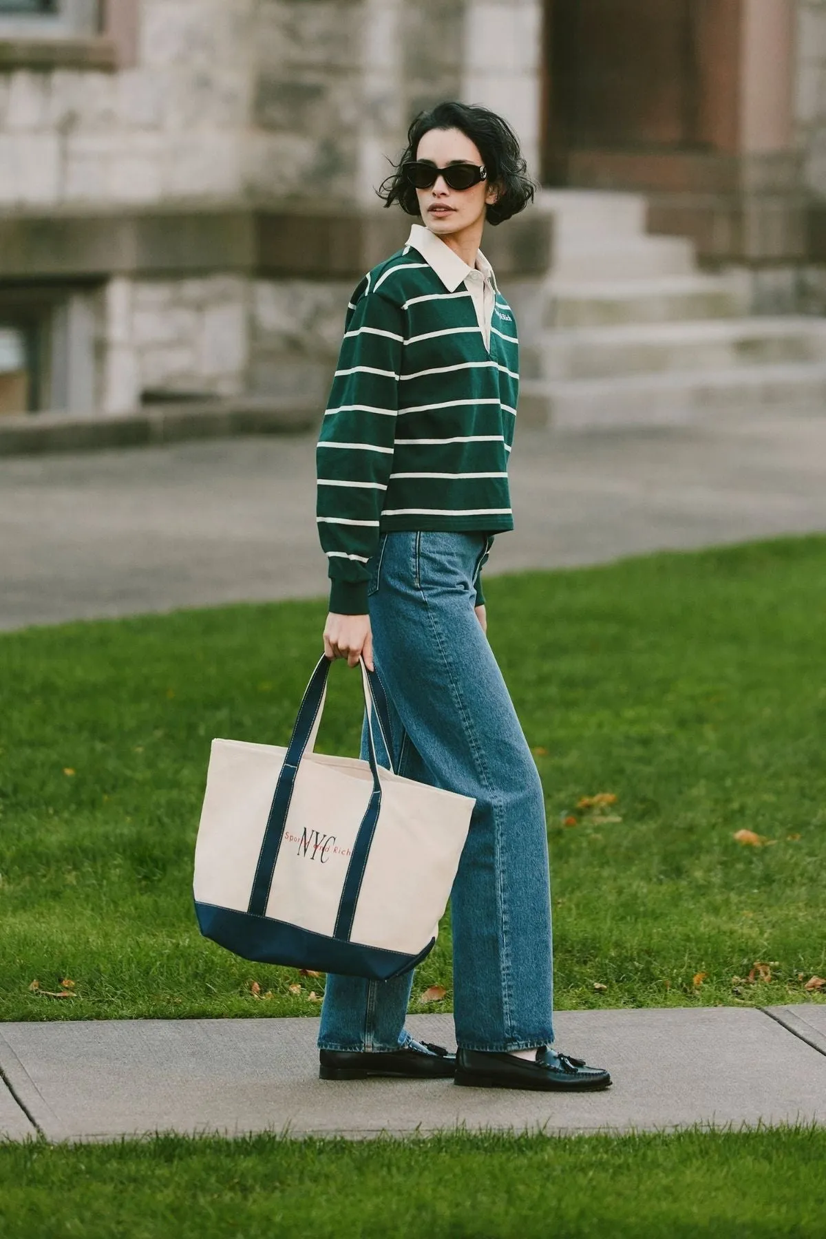 Polo Rugby Sporty & Rich Femme Court - Forêt/Blanc