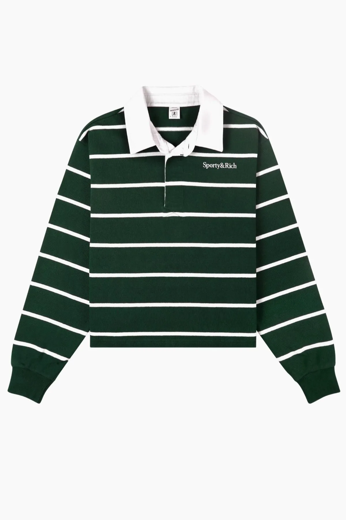 Polo Rugby Sporty & Rich Femme Court - Forêt/Blanc