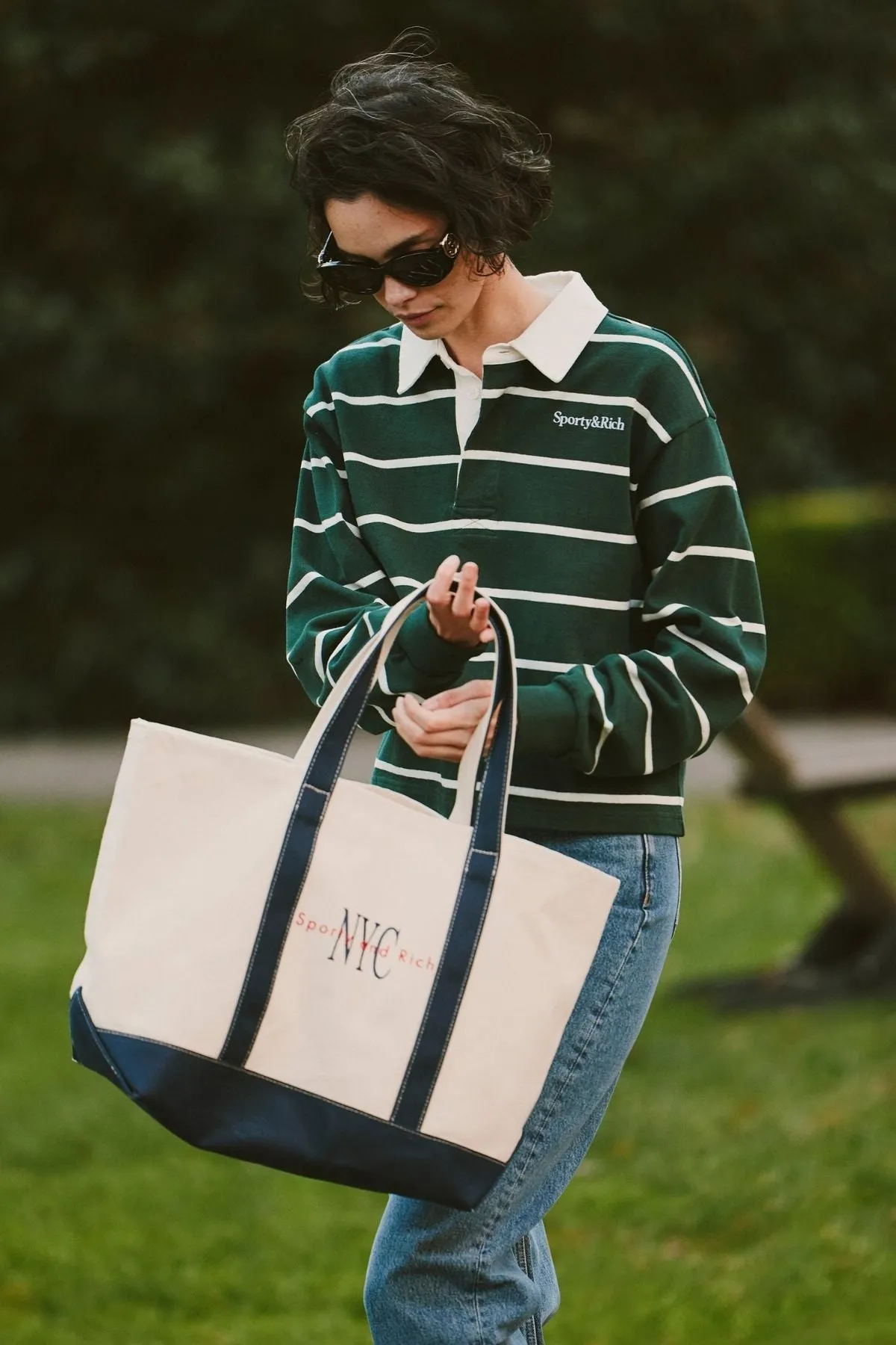 Polo Rugby Sporty & Rich Femme Court - Forêt/Blanc