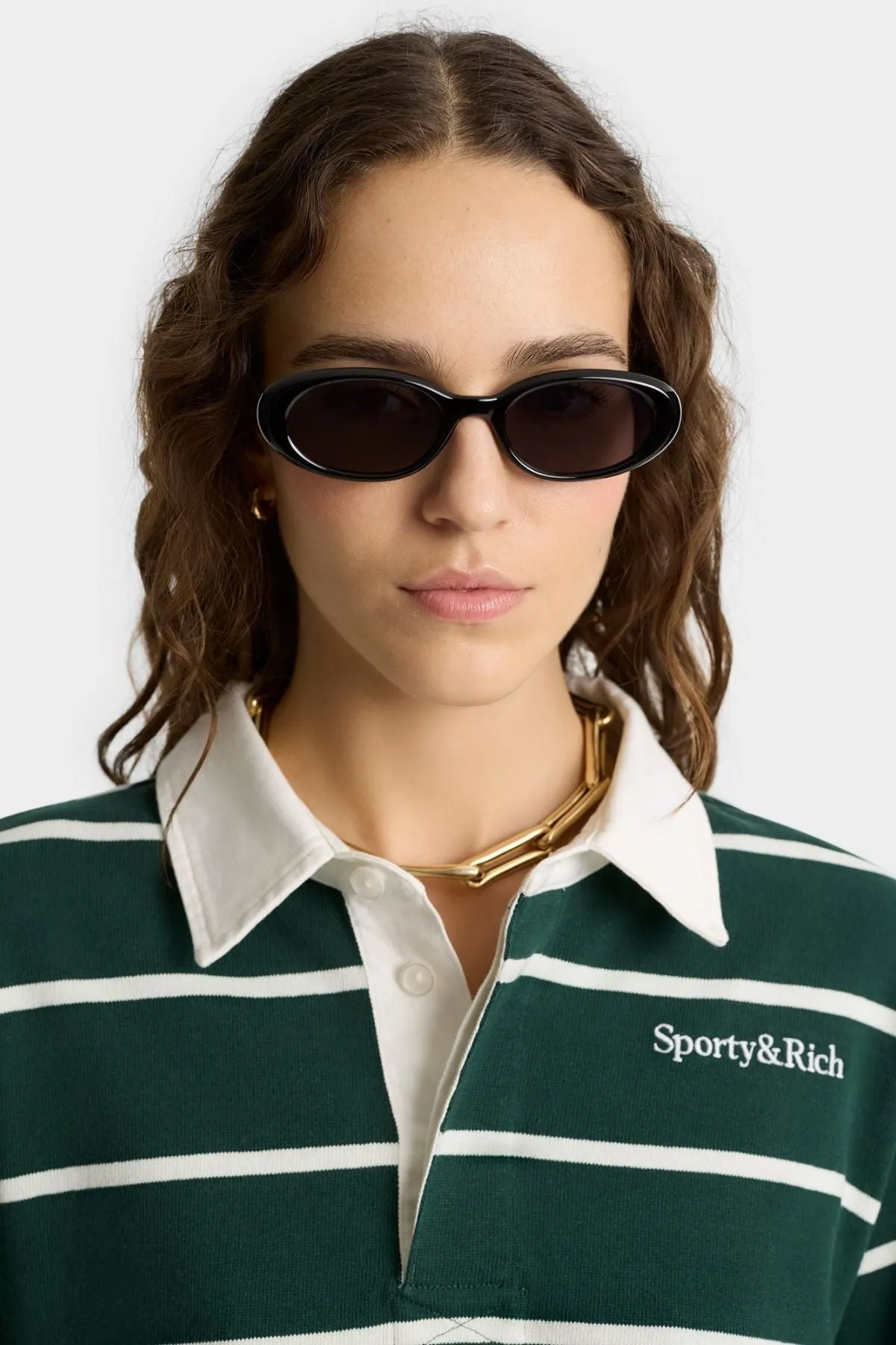 Polo Rugby Sporty & Rich Femme Court - Forêt/Blanc