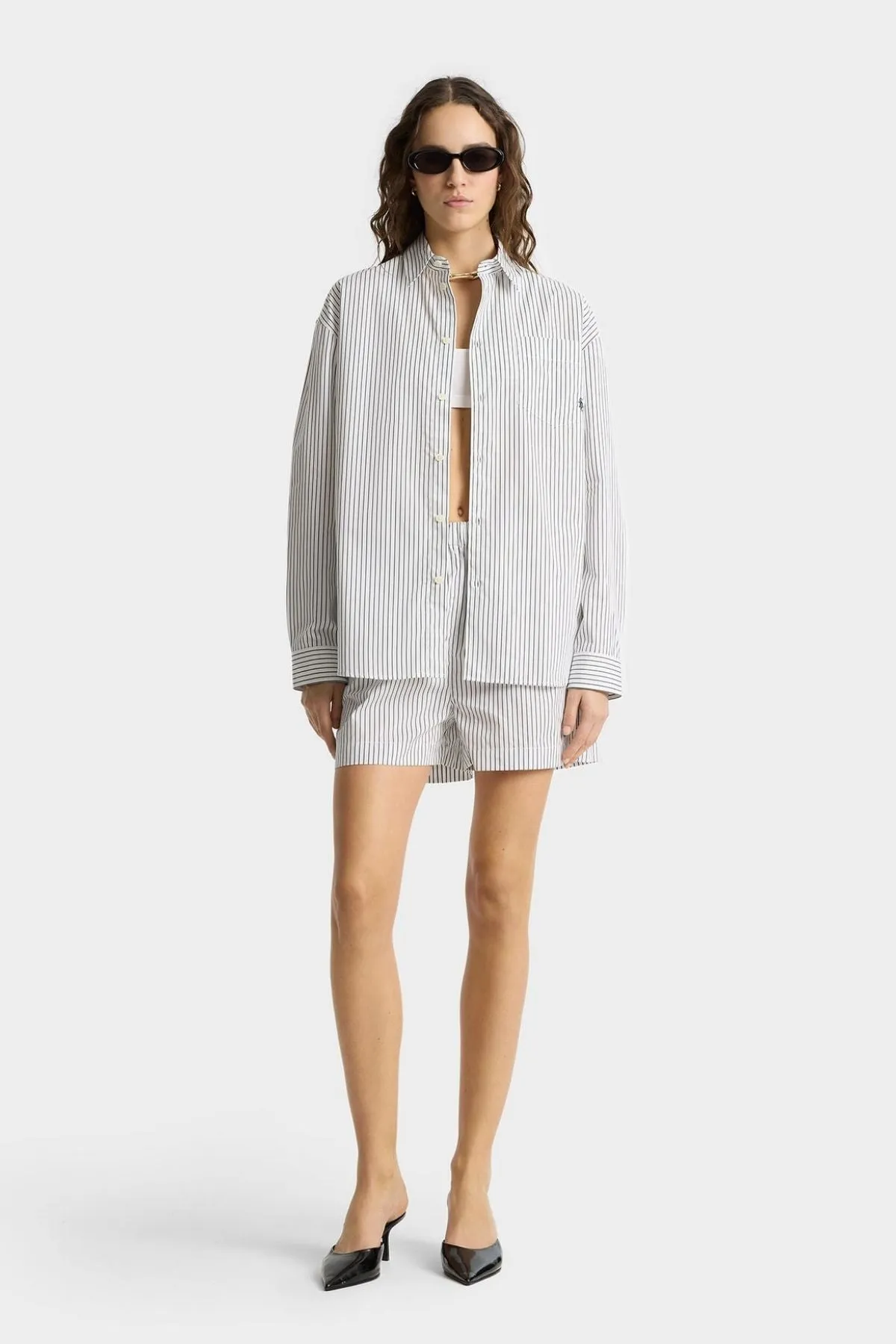 Chemise oversize Sporty & Rich pour femme - Rayures forest
