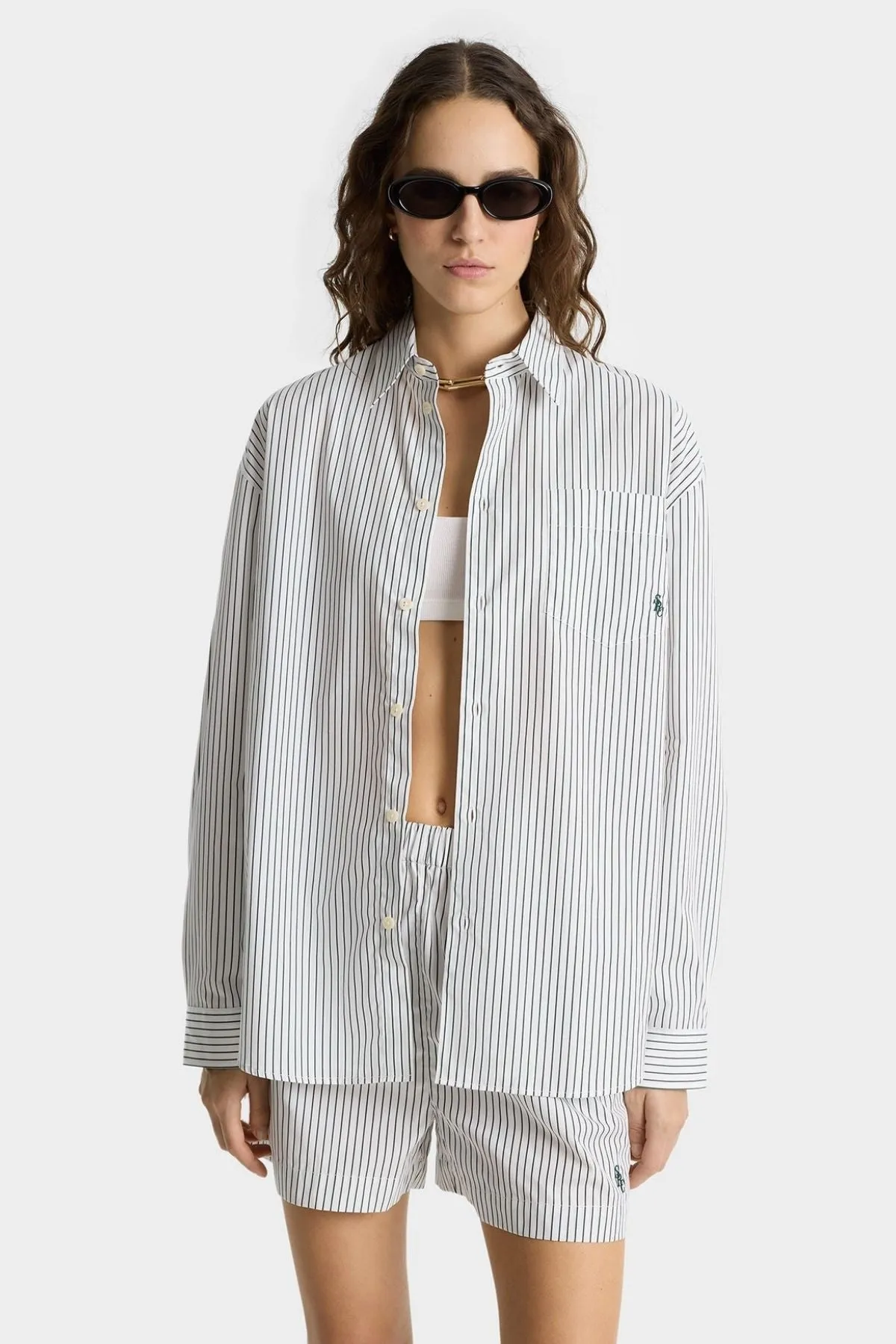 Chemise oversize Sporty & Rich pour femme - Rayures forest