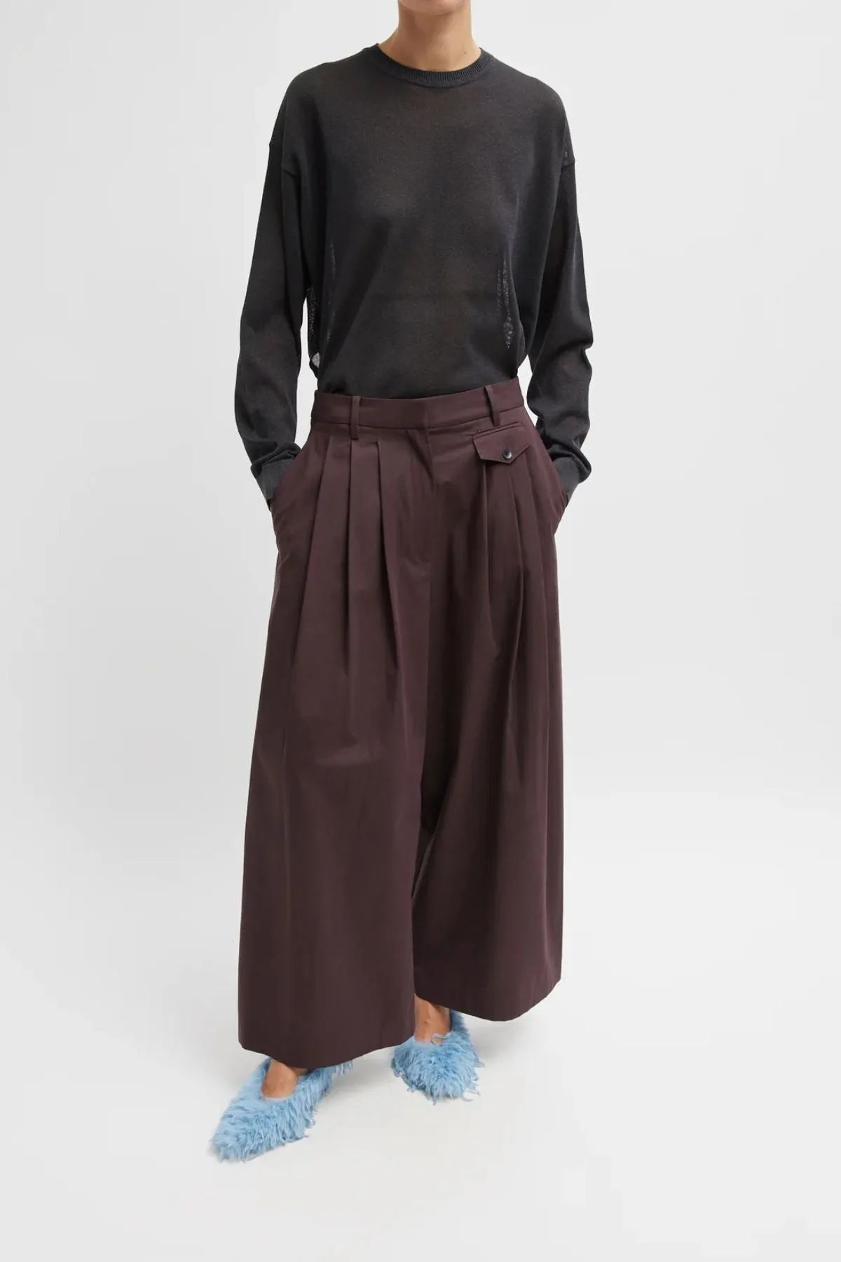 Pantalon court à triple plis Bio Twill Tibi Tibi pour femme - Prune