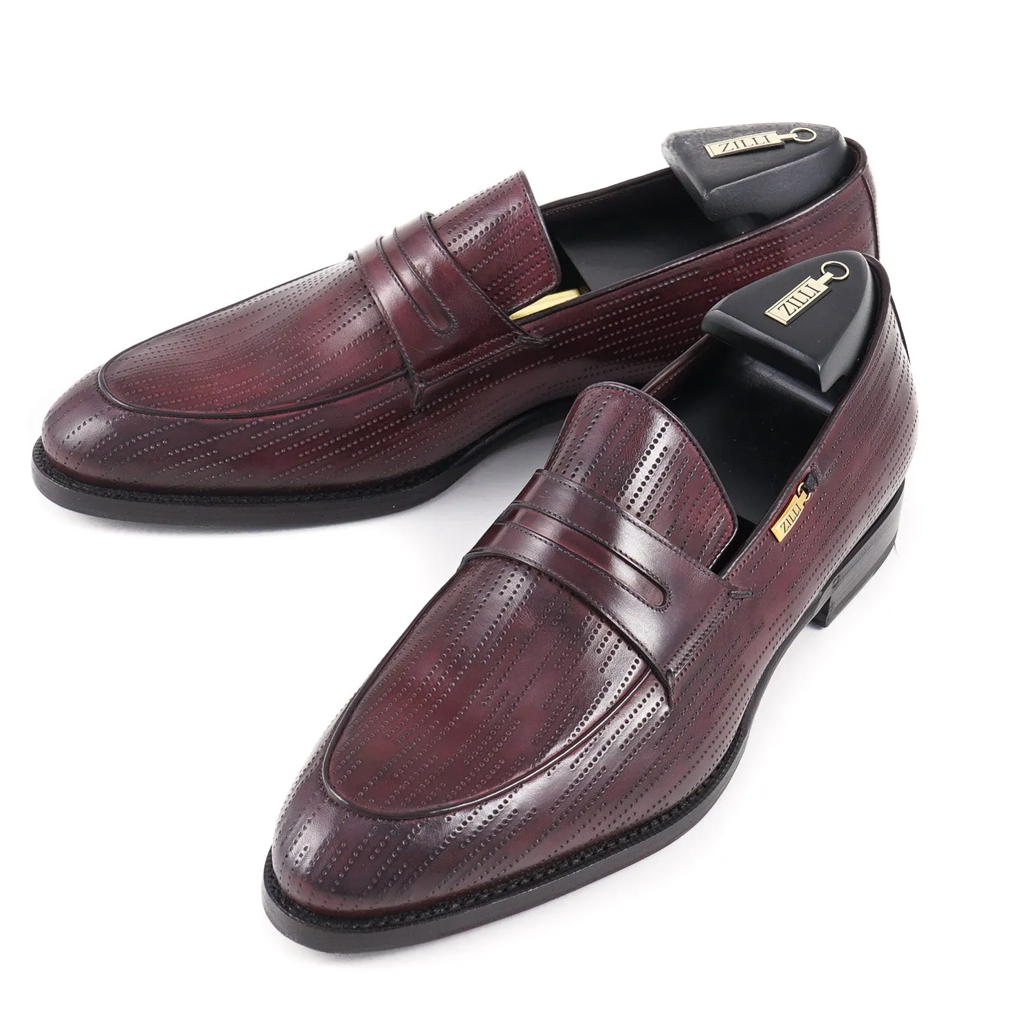 Mocassins Zilli en cuir de veau bourgogne