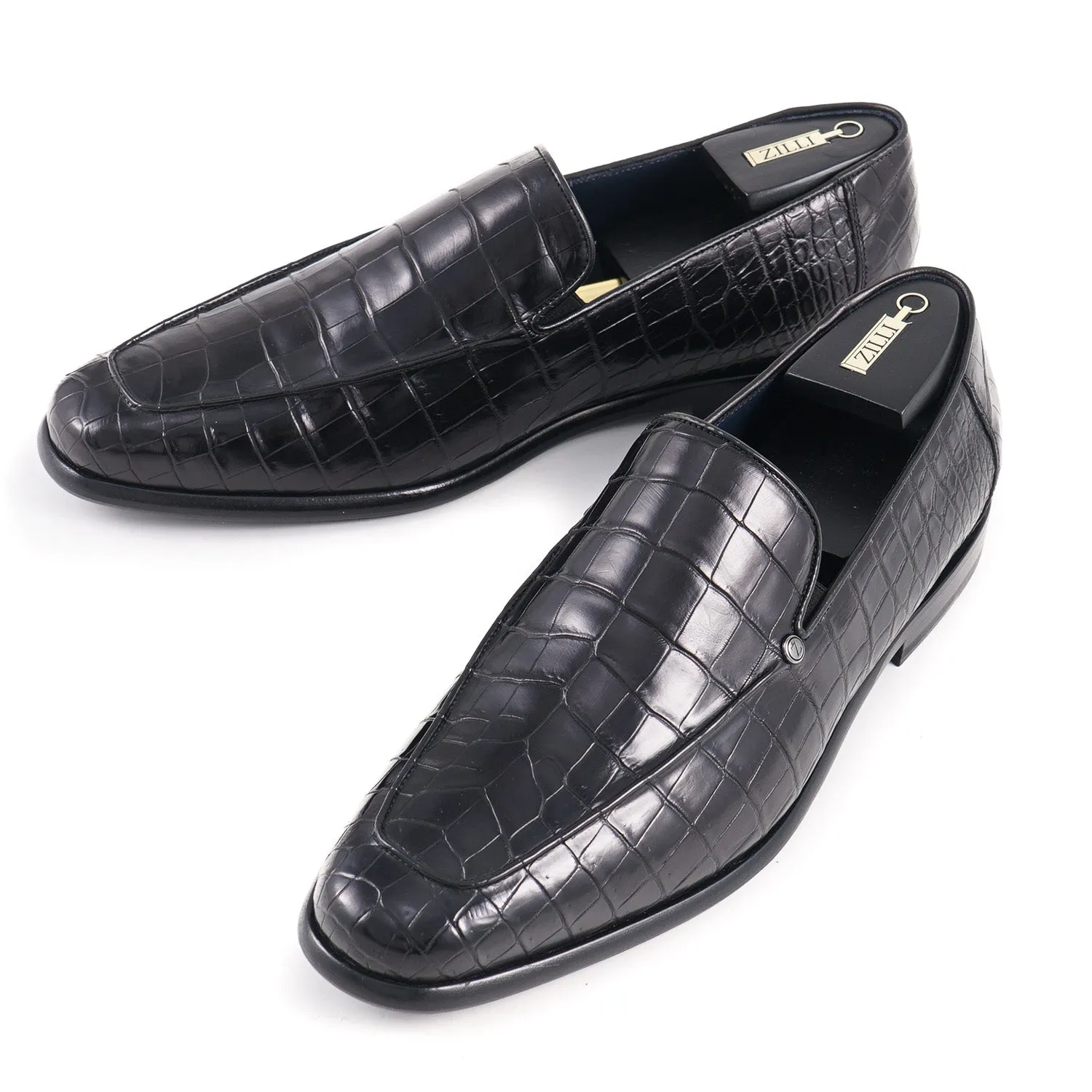 Zilli Mocassins en Crocodile Plein Noir Satin Vêtements_Zilli